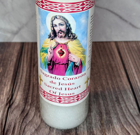 Plain white sacred heart of Jesus candle