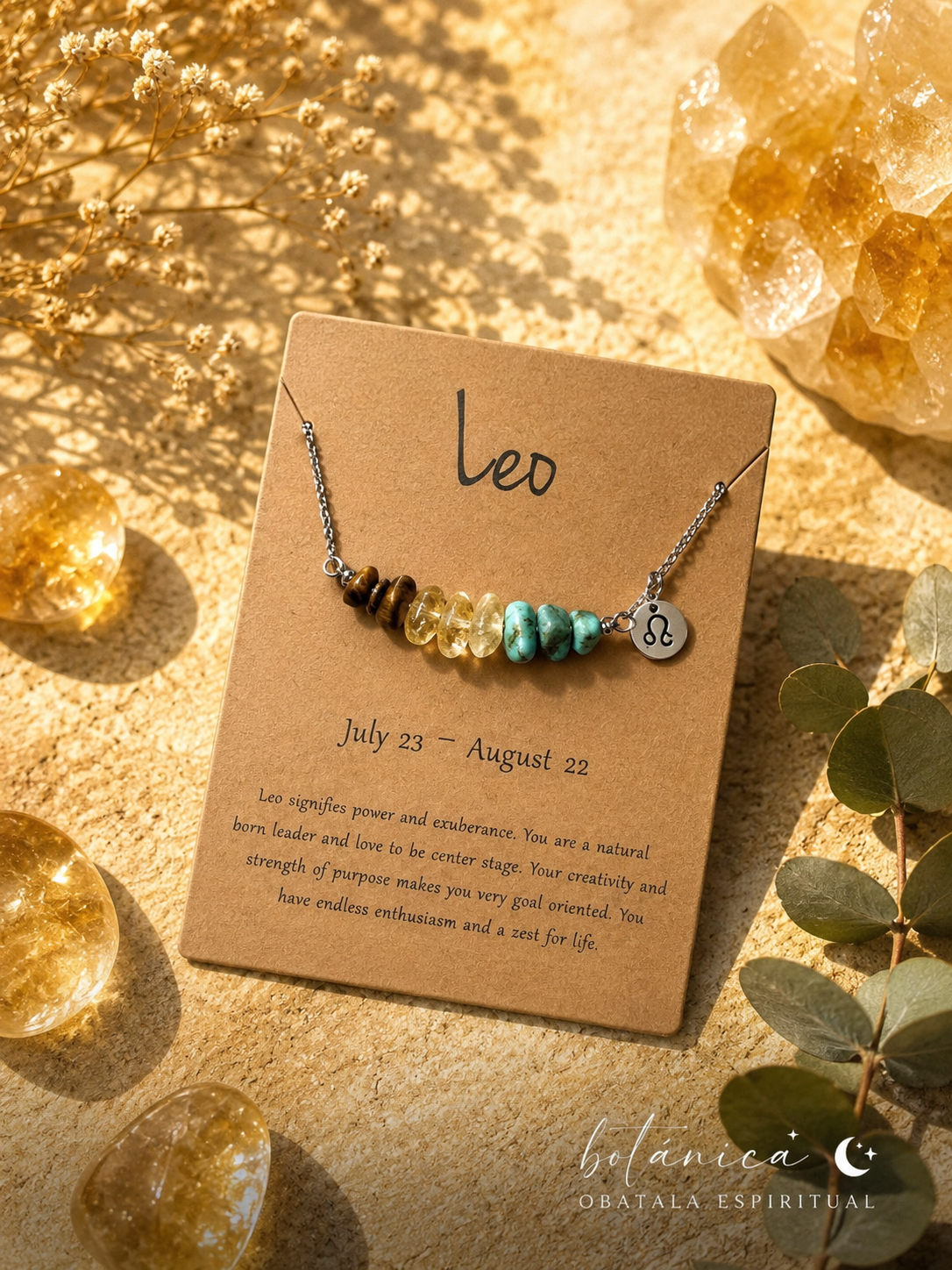 Leo Zodiac Crystal Necklace – Unisex Natural Stone Energy Necklace for Confidence, Success & Protection