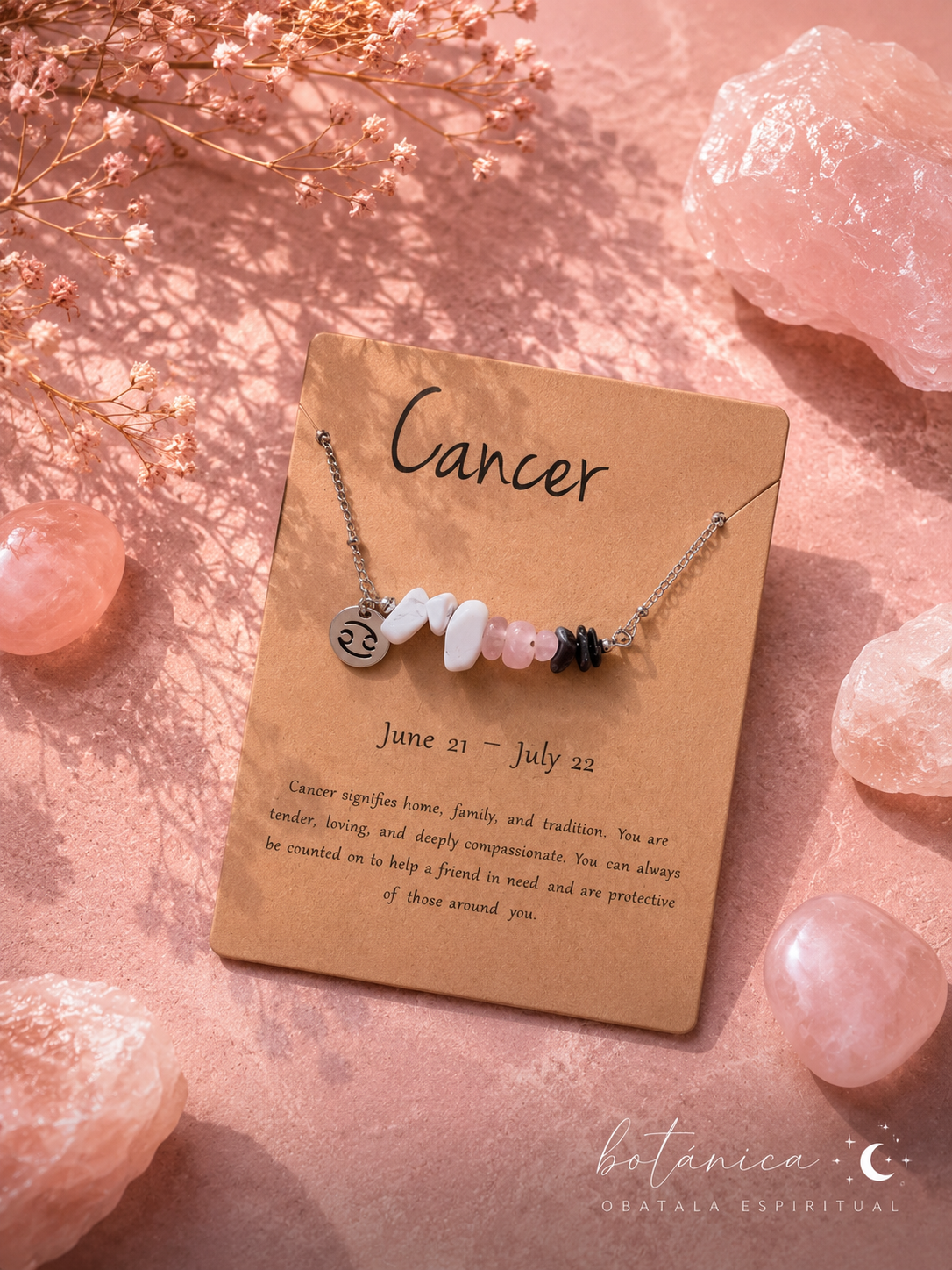 Cancer Zodiac Crystal Necklace – Unisex Natural Stone Energy Necklace for Love, Protection & Emotional Healing
