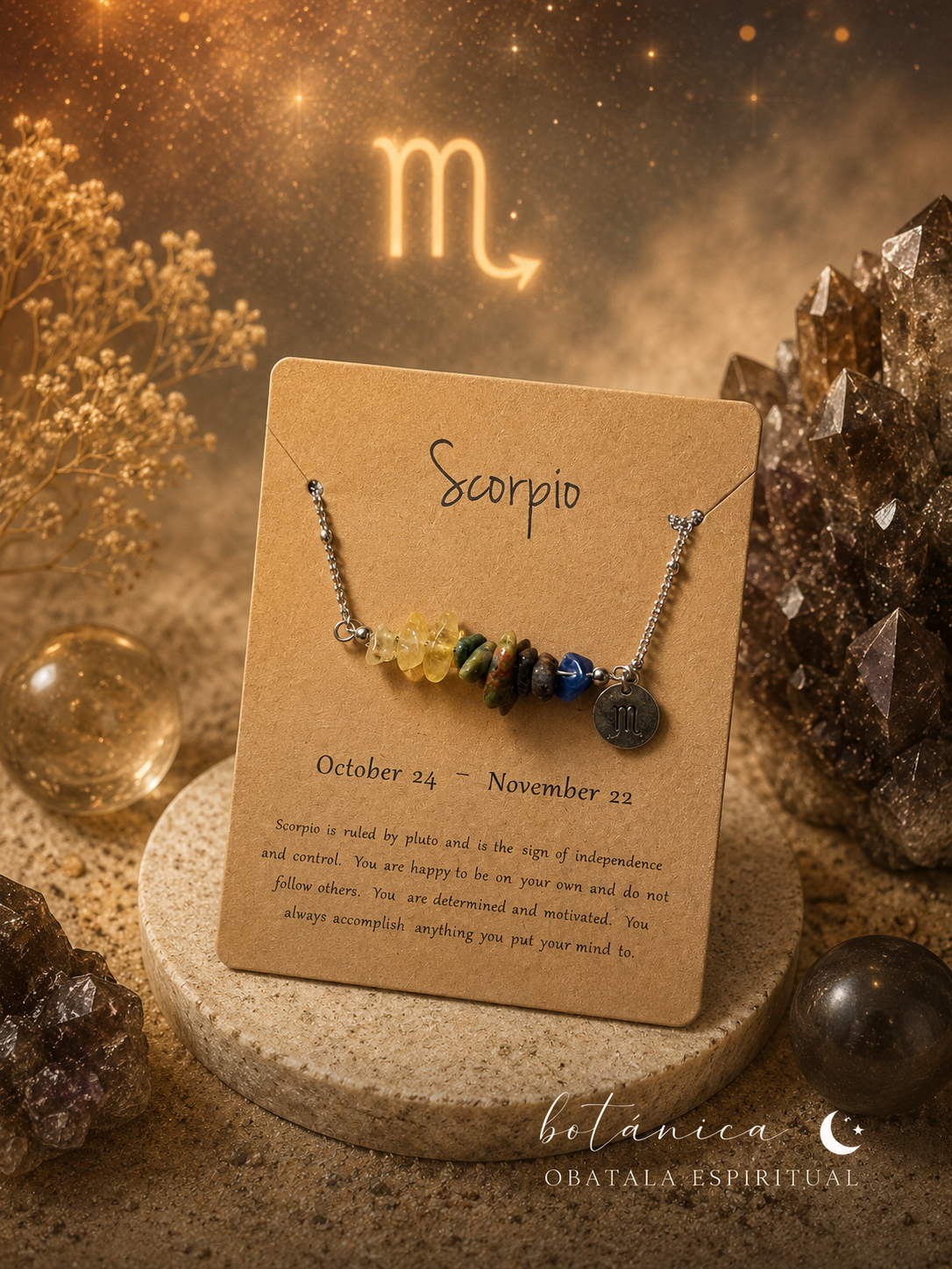 Scorpio Zodiac Crystal Necklace – Unisex Natural Stone Energy Necklace for Protection, Transformation & Power