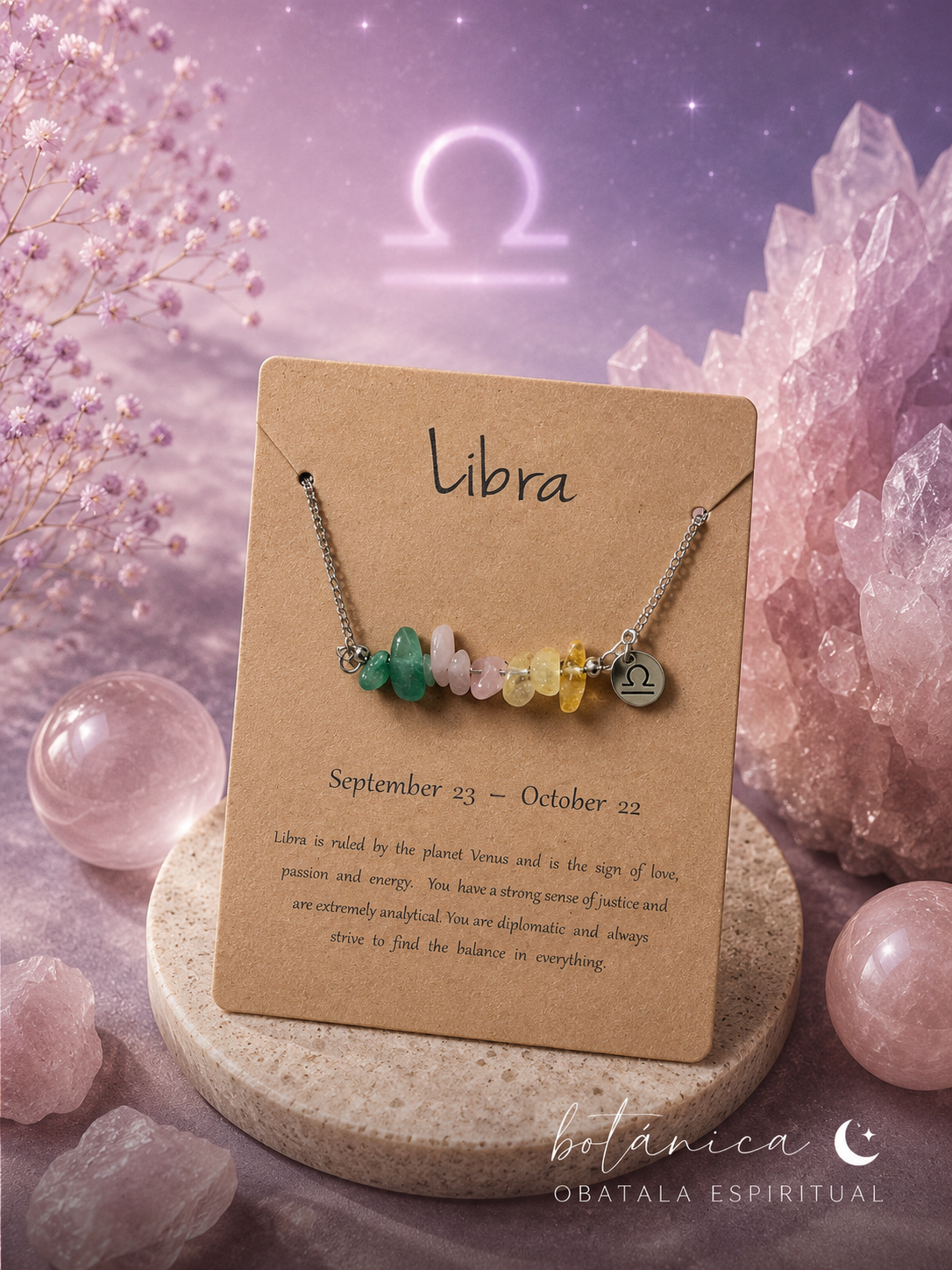 Libra Zodiac Crystal Necklace – Unisex Natural Stone Energy Necklace for Love, Balance & Harmony