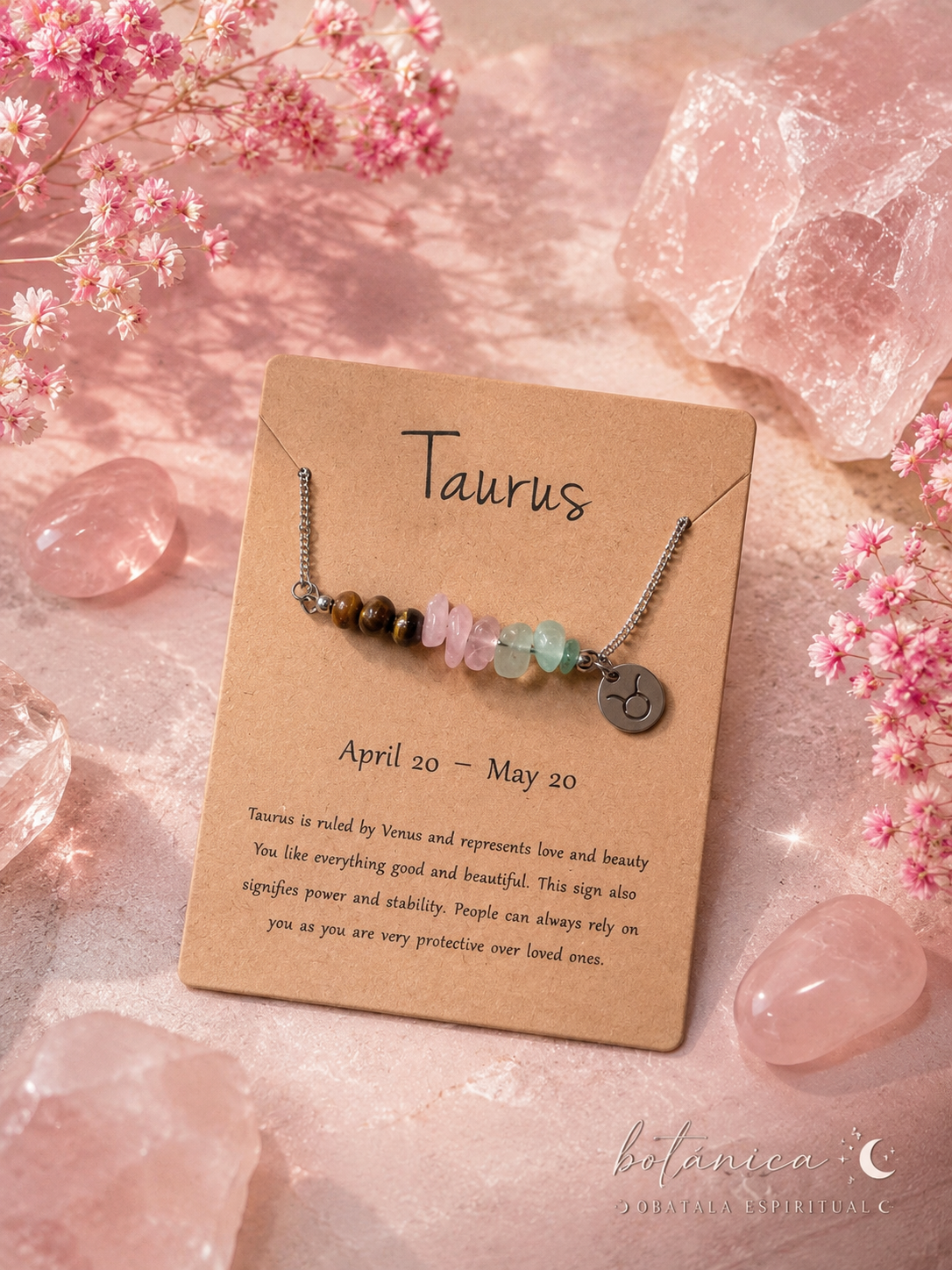 Taurus Zodiac Crystal Necklace – Unisex Natural Stone Energy Necklace for Love, Stability & Protection