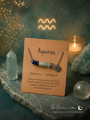 Aquarius Zodiac Crystal Necklace – Unisex Natural Stone Energy Necklace for Intuition, Freedom & Protection