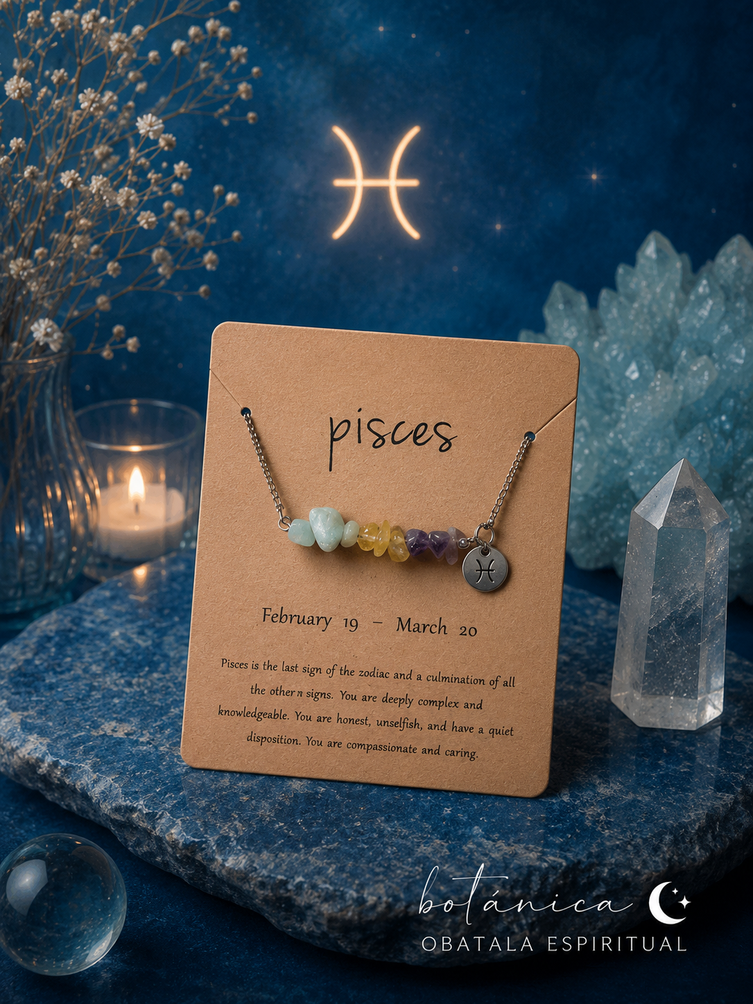 Pisces Zodiac Crystal Necklace – Unisex Natural Stone Energy Necklace for Intuition, Healing & Protection