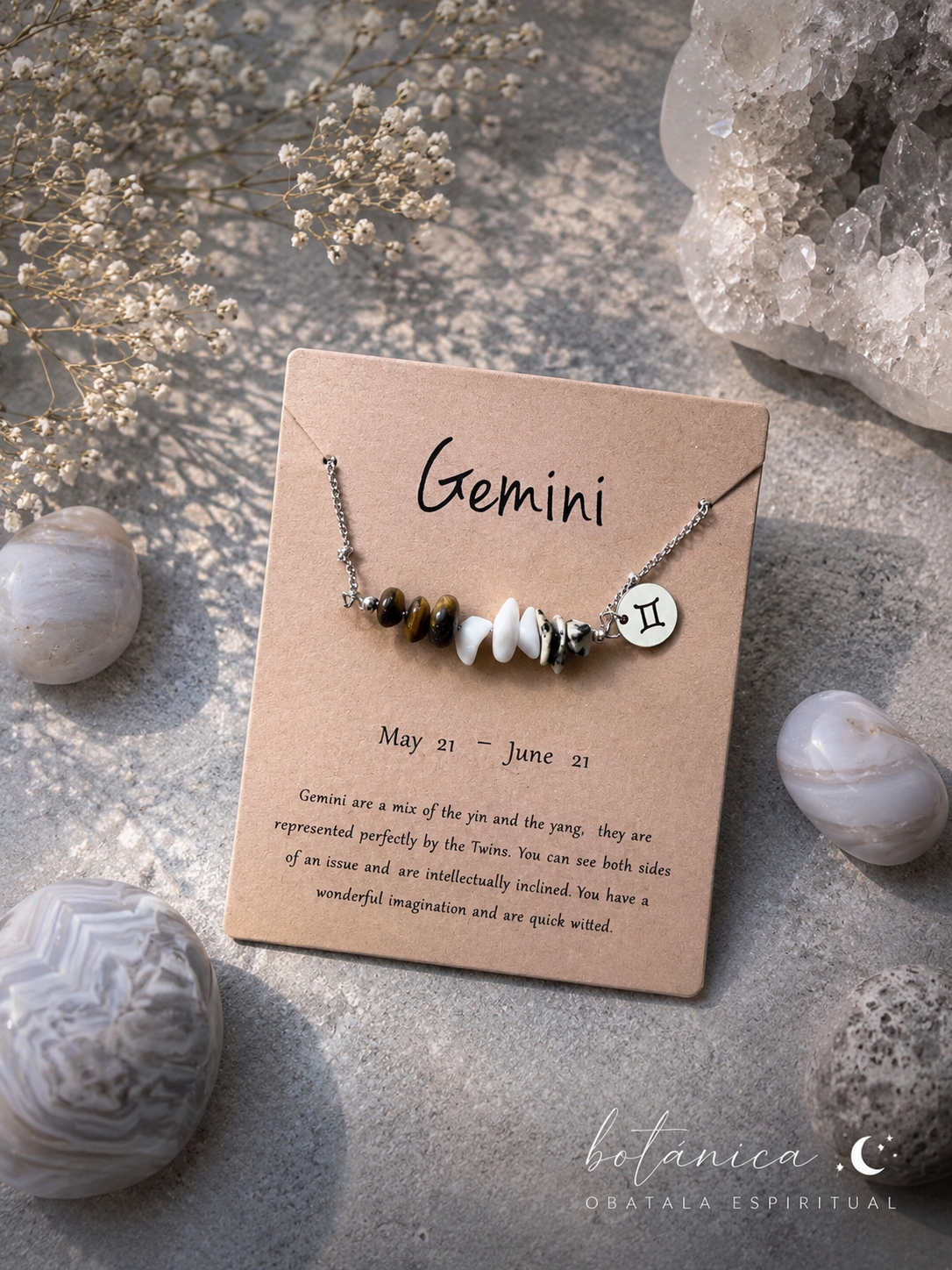 Gemini Zodiac Crystal Necklace – Unisex Natural Stone Energy Necklace for Communication, Balance & Clarity