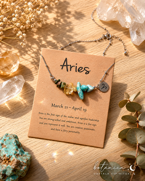 Aries Zodiac Crystal Necklace – Unisex Natural Stone Energy Necklace for Courage, Confidence & Protection