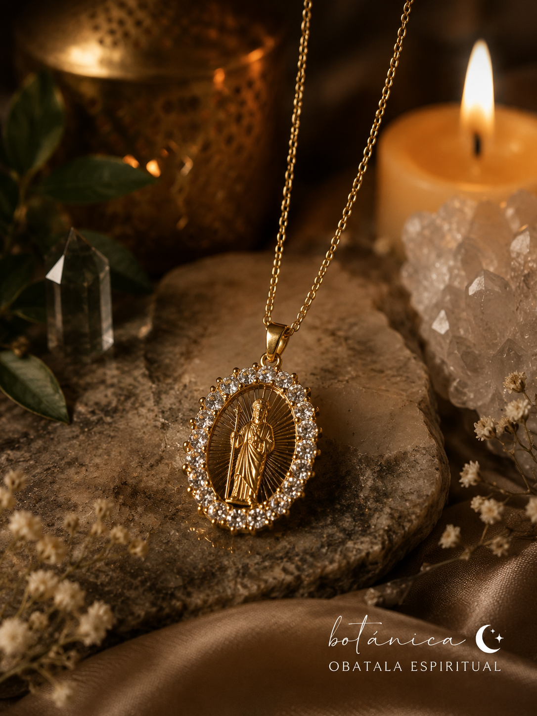 Gold-Tone St. Jude Crystal Necklace – Unisex Spiritual Protection Medal for Faith, Hope & Blessings