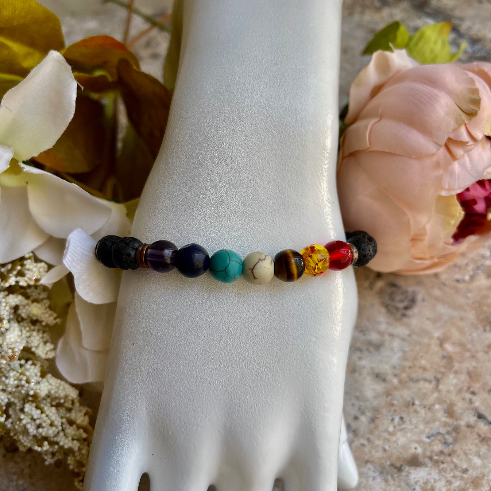 Handmade 7 African Powers Quartz Bracelet- Lava Rock